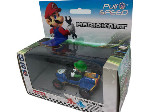 Load image into Gallery viewer, Carrera Nintendo Mario Collection 1:43 Pull Back Model Car - Mach 8 Luigi
