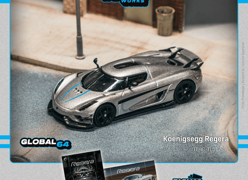 Load image into Gallery viewer, Tarmac Works 1:64 Koenigsegg Regera  Silver Metallic Blue Accents
