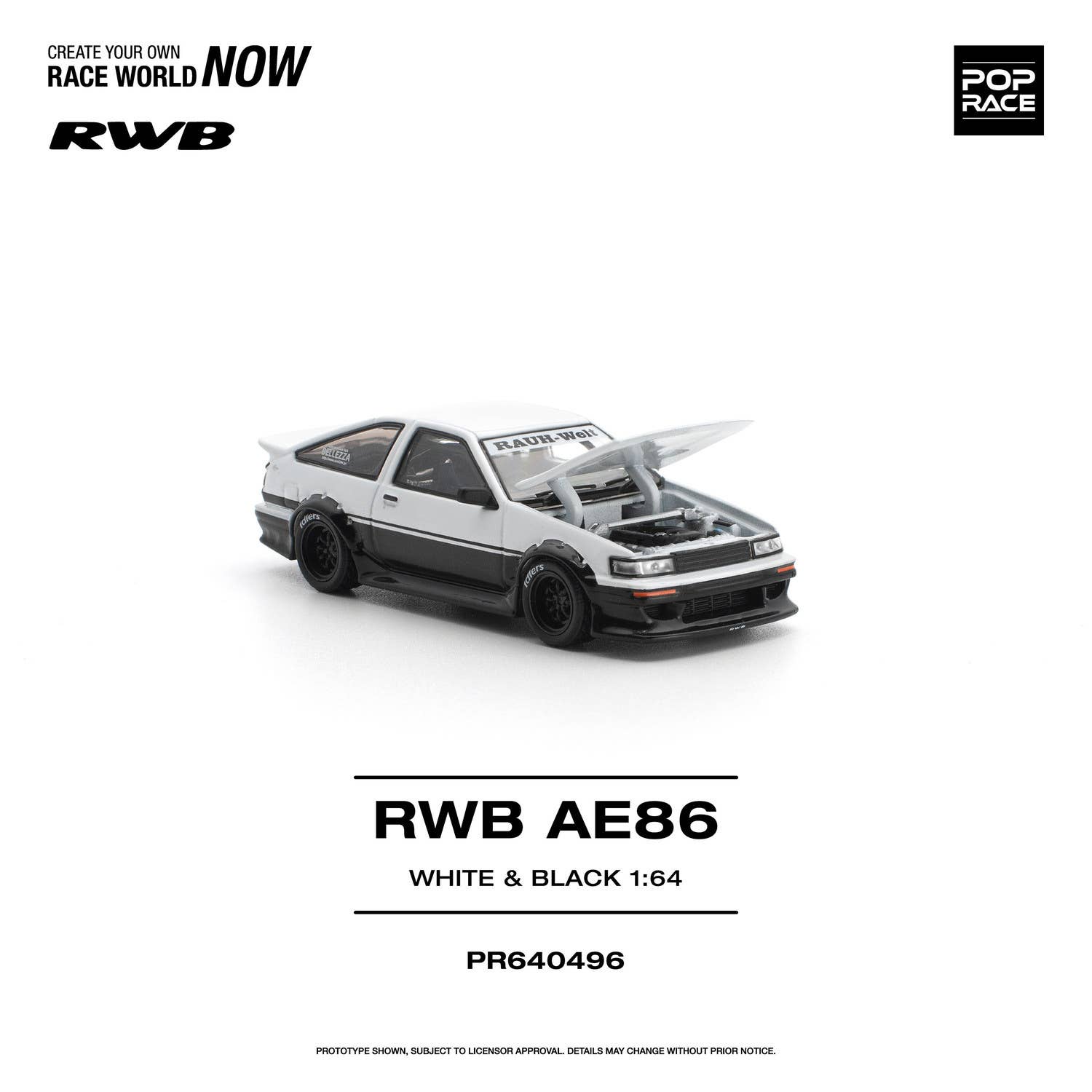(Pre-order) POP RACE 1/64 RWB AE86 WHITE BLACK Diecast Model Car #PR640496