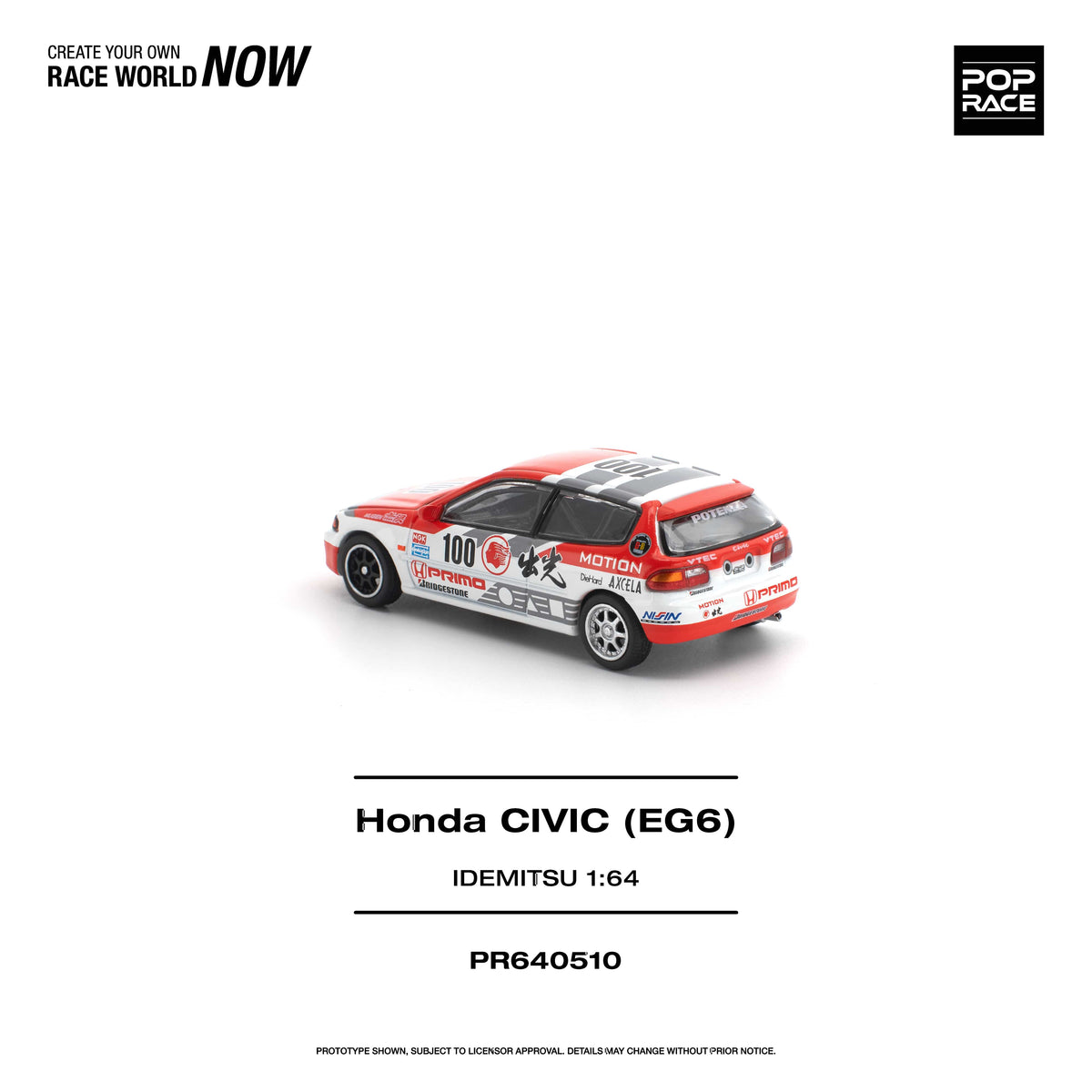 (Pre-order) POP RACE 1/64 HONDA CIVIC (EG6) IDEMITSU Diecast Model Car #PR640510