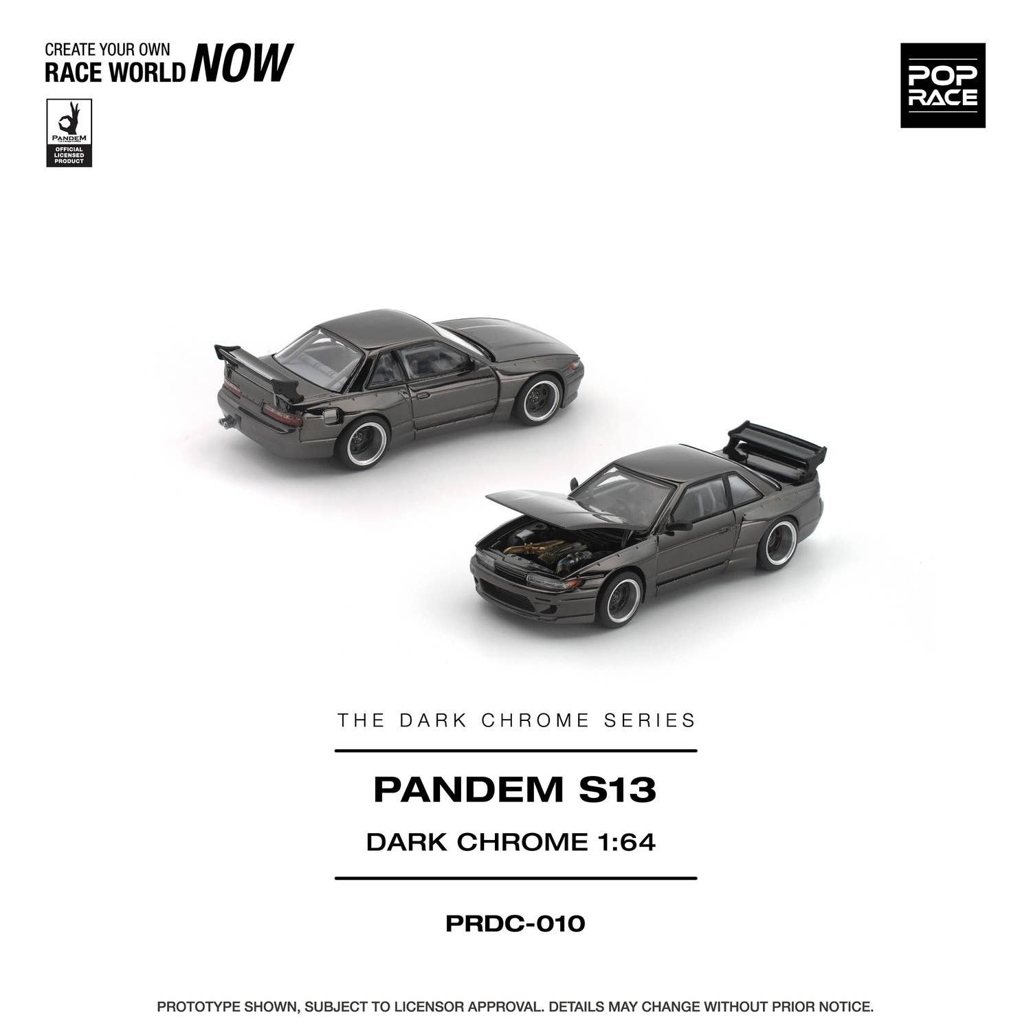 (Pre-order) POP RACE 1/64 PANDEM S13 DARK CHROME Diecast Model Car #PRDC-010