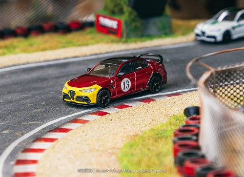 Load image into Gallery viewer, Tarmac Works 1/64 Alfa Romeo Giulia GTAm Red Yellow Diecast Model
