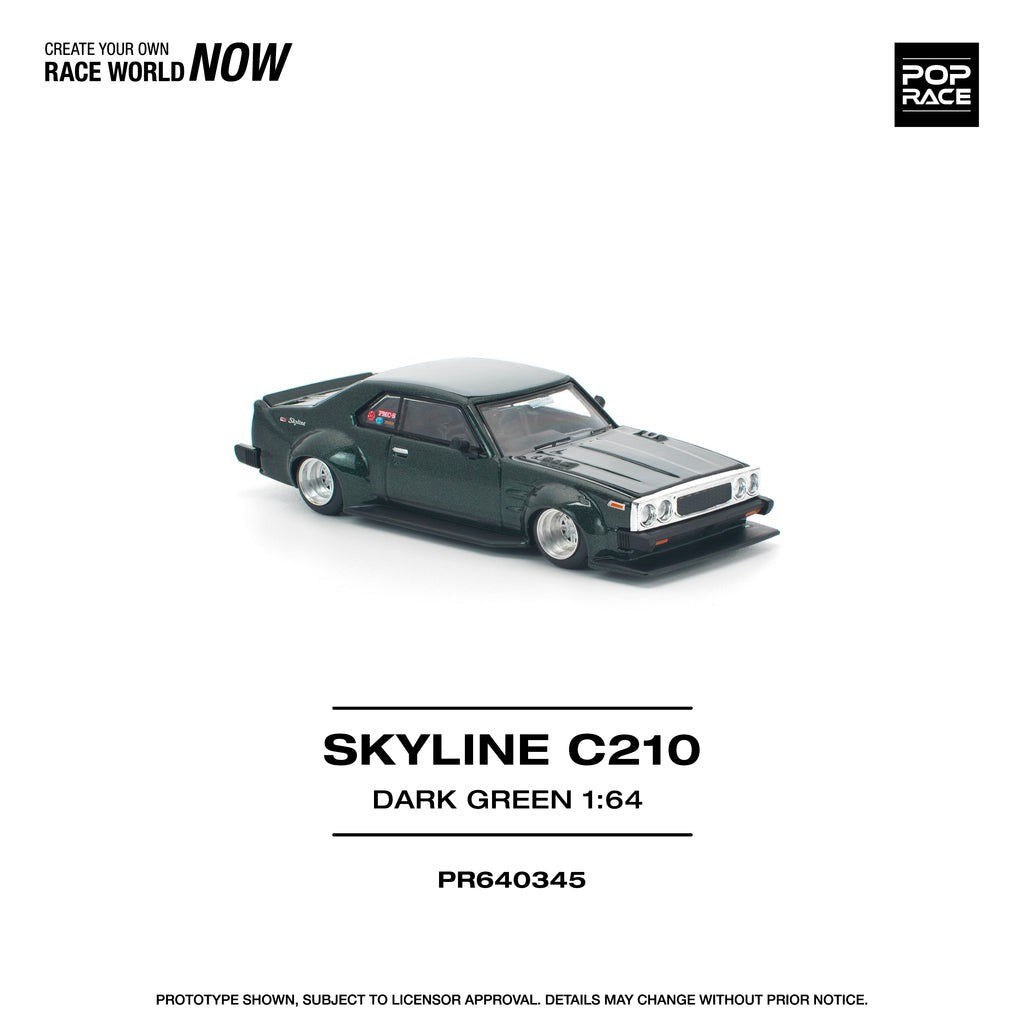 (Pre-order) POPRACE 1/64 SKYLINE C210 DARK GREEN NEW TOOLING Diecast Model Car