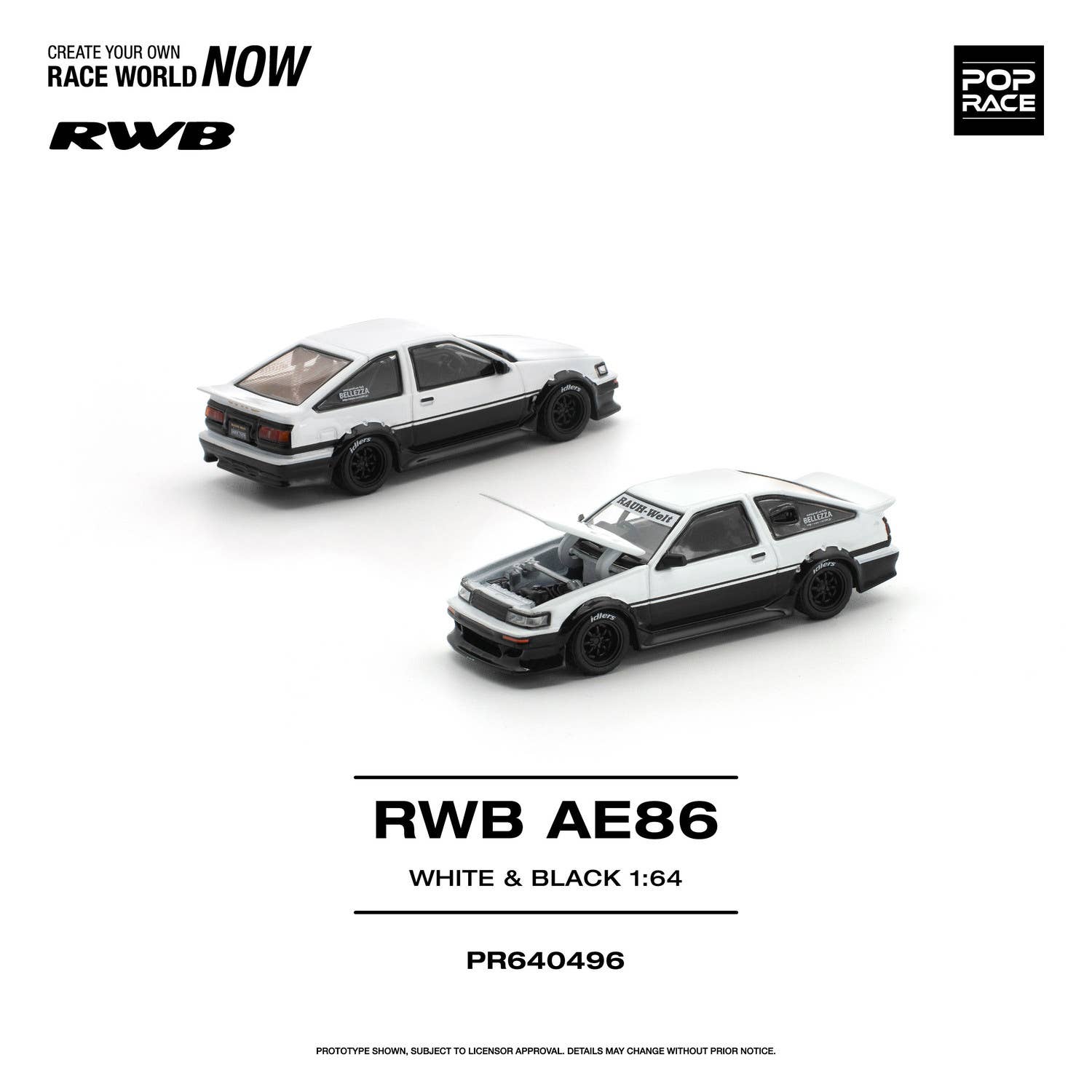 (Pre-order) POP RACE 1/64 RWB AE86 WHITE BLACK Diecast Model Car #PR640496