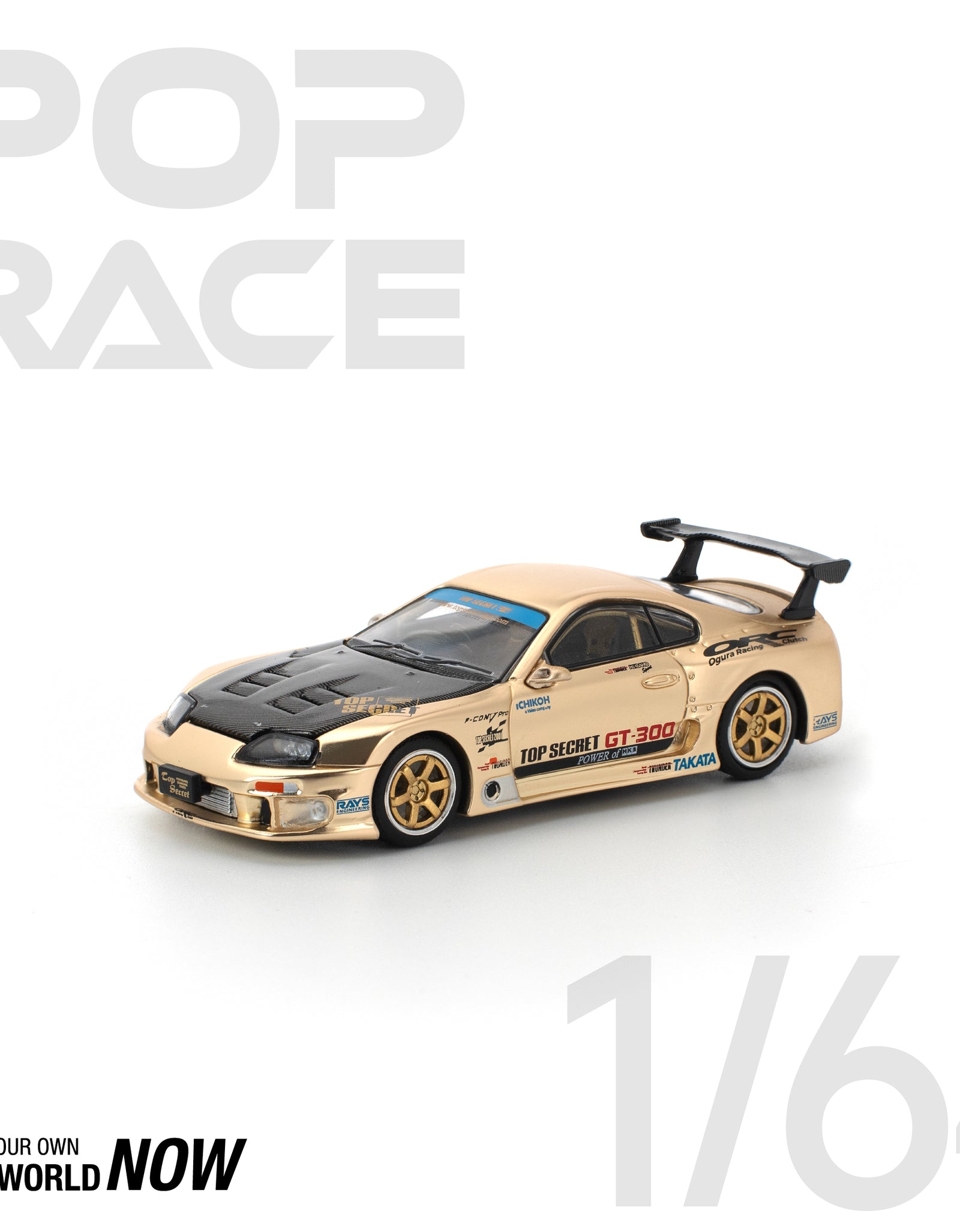 POPRACE 1/64 TOP SECRET GT300 SUPRA - CHROME GOLD Diecast Model Car