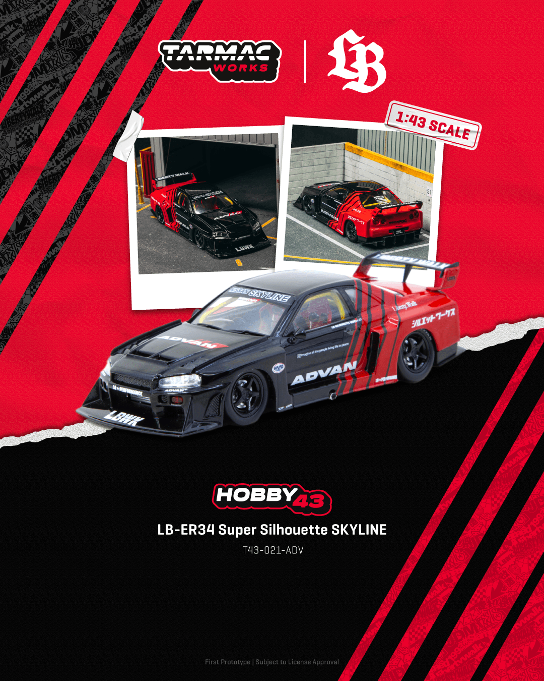 Tarmac Works 1/43 LB-ER34 Super Silhouette SKYLINE ADVAN Model Car
