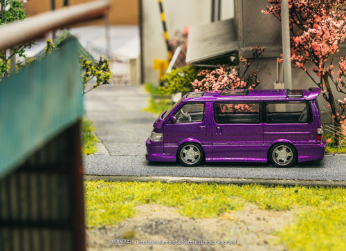 Load image into Gallery viewer, Tarmac Works Diecast Car 1/64 Toyota Hiace Wagon Custom Purple
