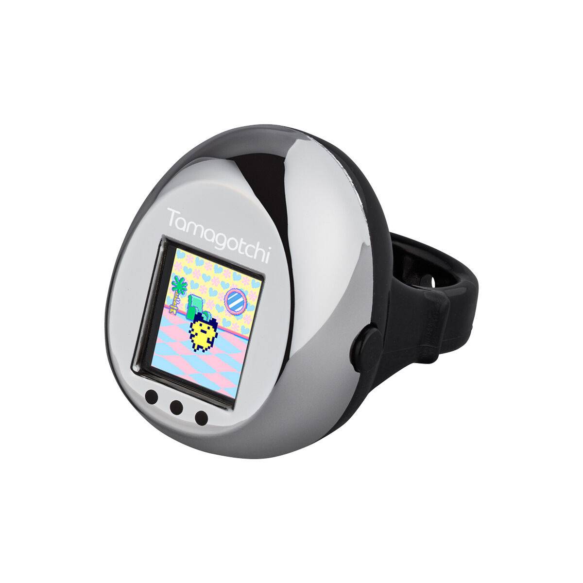 (Pre-order) Bandai Tamagotchi ring - Black & Metallic Silver Digital Pet Toy