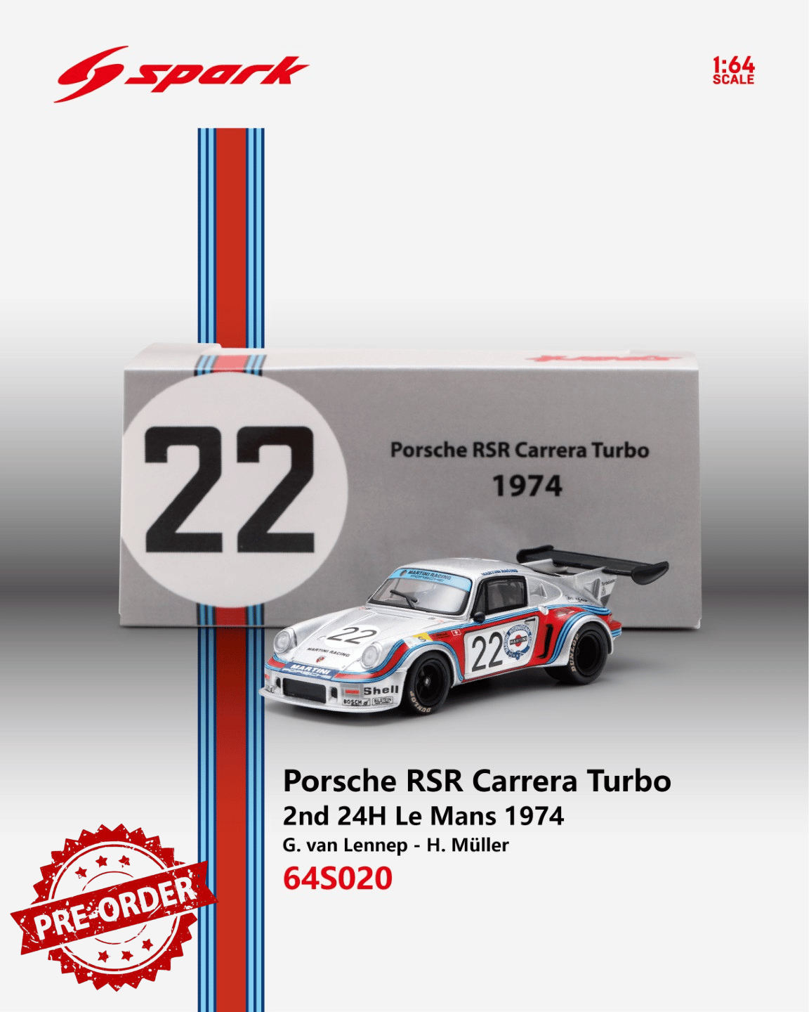 (Pre-order) Sparky 1/64 - Porsche RSR Carrera Turbo No.22 2nd 24H Le Mans 1974