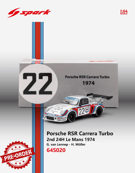 (Pre-order) Sparky 1/64 - Porsche RSR Carrera Turbo No.22 2nd 24H Le Mans 1974