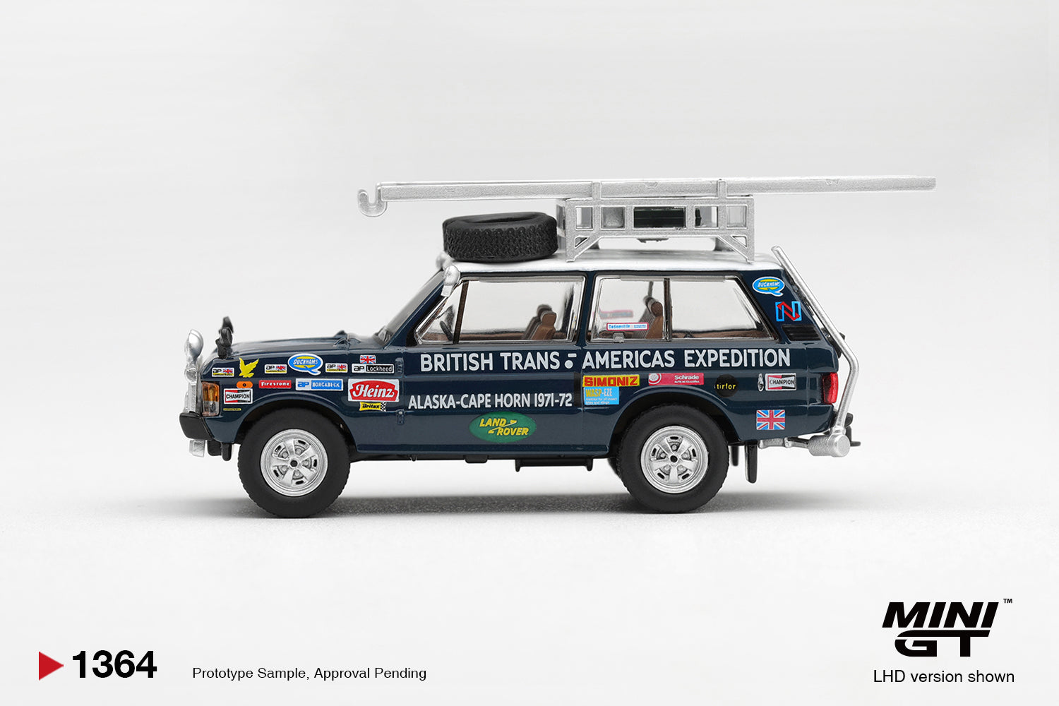 (Pre-order) Mini GT #1364 Range Rover 1971 British Trans-Americas Expedition LHD