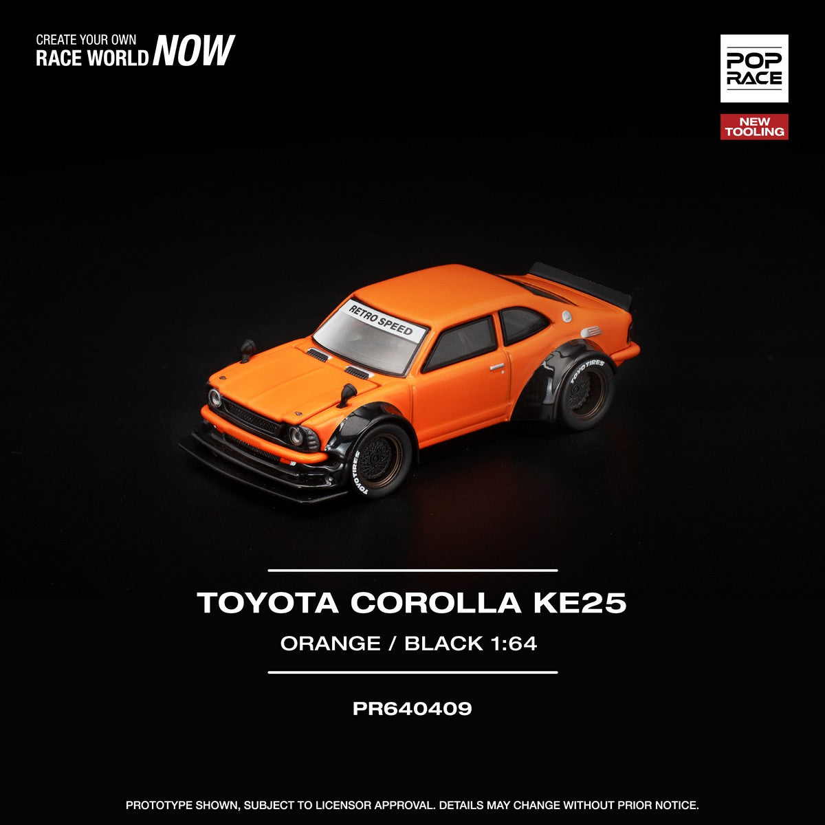 (Pre-order) POPRACE 1/64 TOYOTA COROLLA KE25 ORANGE Diecast Model Car