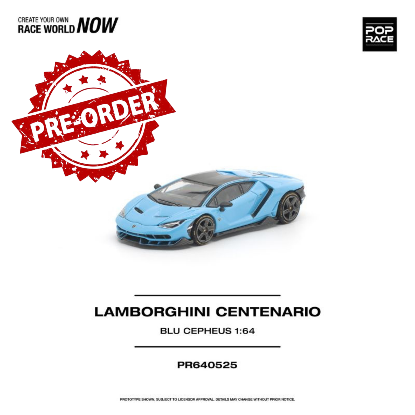 (Pre-order) POP RACE 1/64 LAMBORGHINI CENTENARIO BLU CEPHEUS Diecast Model Car