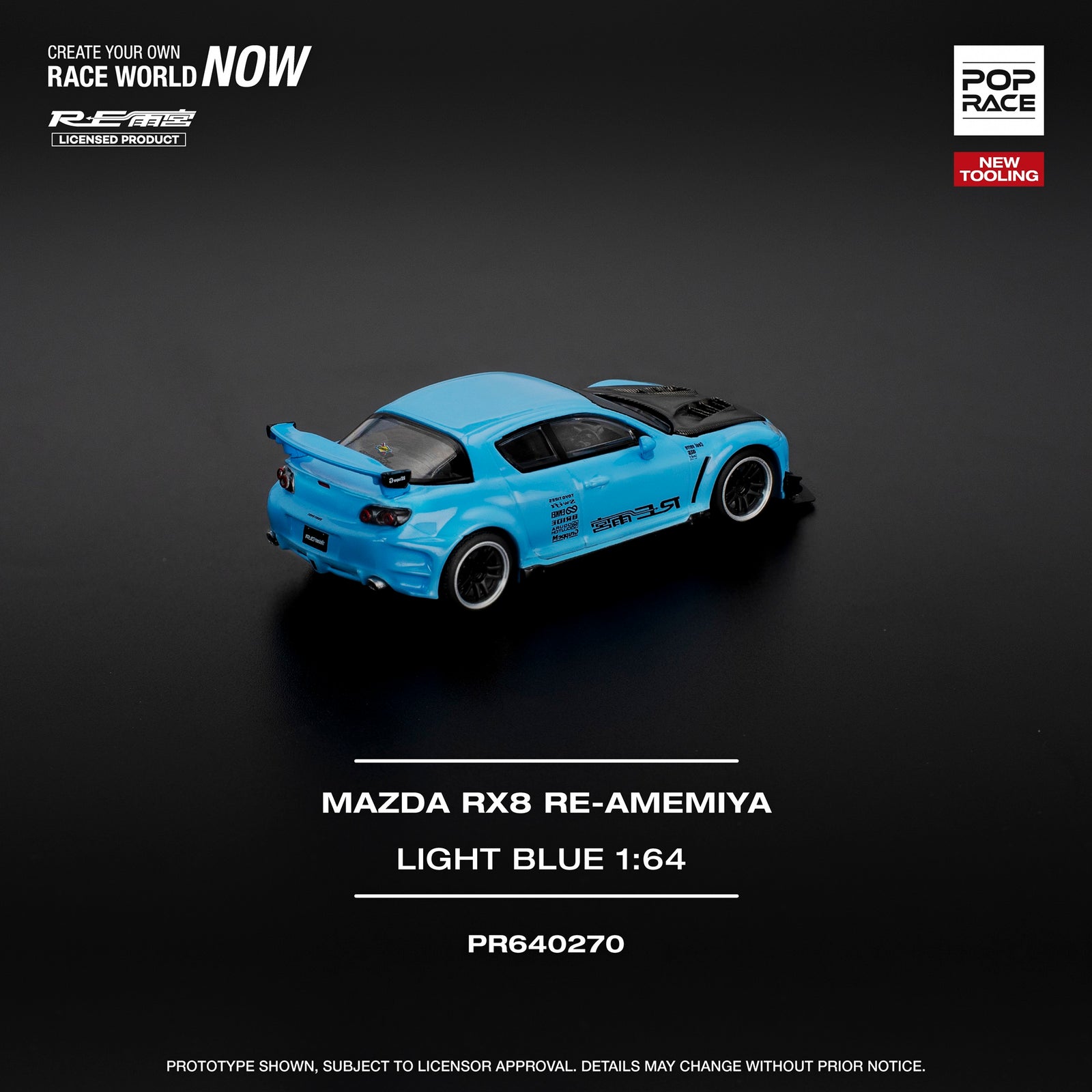 POPRACE 1/64 MAZDA RX-8 RE-AMEMIYA LIGHT BLUE (Opening Front Hood )