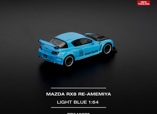 Load image into Gallery viewer, POPRACE 1/64 MAZDA RX-8 RE-AMEMIYA LIGHT BLUE (Opening Front Hood )
