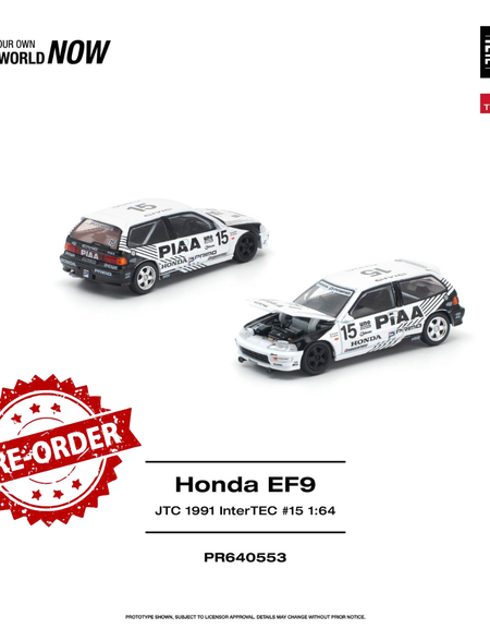 (Pre-order) POPRACE 1/64 - HONDA CIVIC EF9 #15 JTC 1991 Intertec Diecast Model