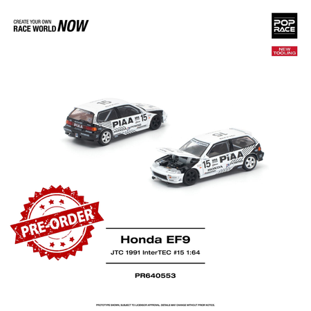 (Pre-order) POPRACE 1/64 - HONDA CIVIC EF9 #15 JTC 1991 Intertec Diecast Model