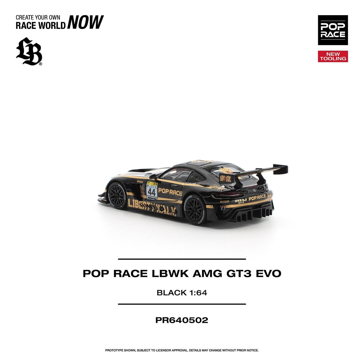 (Pre-order) POPRACE 1/64 - LBWK AMG GT3 EVO - BLACK Diecast Model Car