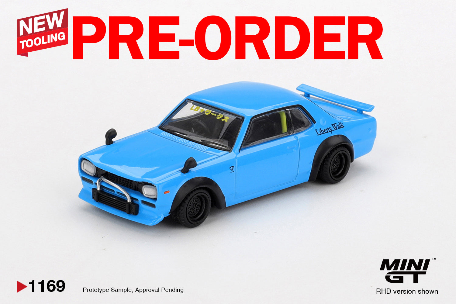 (Pre-order) MINI GT #1169 Nissan LB Works HAKOSUKA Baby Blue Diecast Model Car
