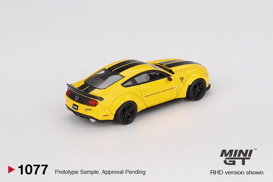 MINI GT #1077 LB-WORKS FORD MUSTANG Triple Yellow RHD Model Car