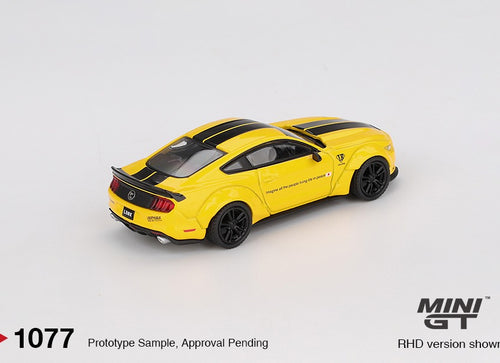 Load image into Gallery viewer, MINI GT #1077 LB-WORKS FORD MUSTANG Triple Yellow RHD Model Car
