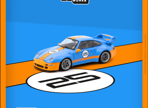 Load image into Gallery viewer, Tarmac Works 1/64 993 Remastered By Gunther Werks Blue / Orange Car
