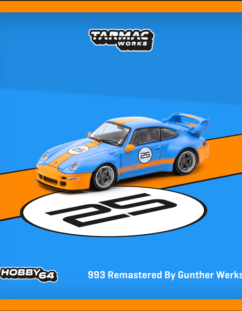 Load image into Gallery viewer, Tarmac Works 1/64 993 Remastered By Gunther Werks Blue / Orange Car
