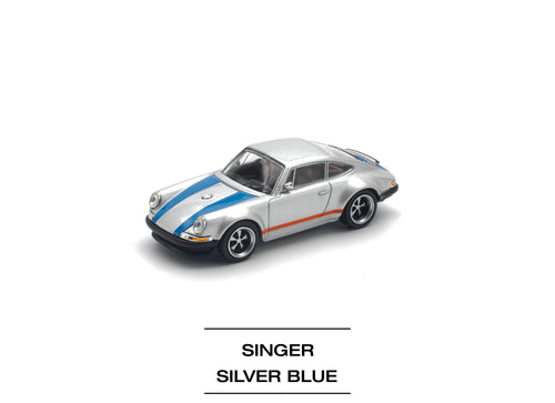 Load image into Gallery viewer, POPRACE 1/64 SINGER SILVER/BLUE Diecast Model Car
