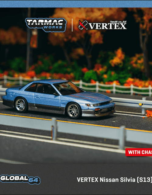 Load image into Gallery viewer, Tarmac Works 1/64 VERTEX Nissan Silvia (S13) Blue / Grey Model Car
