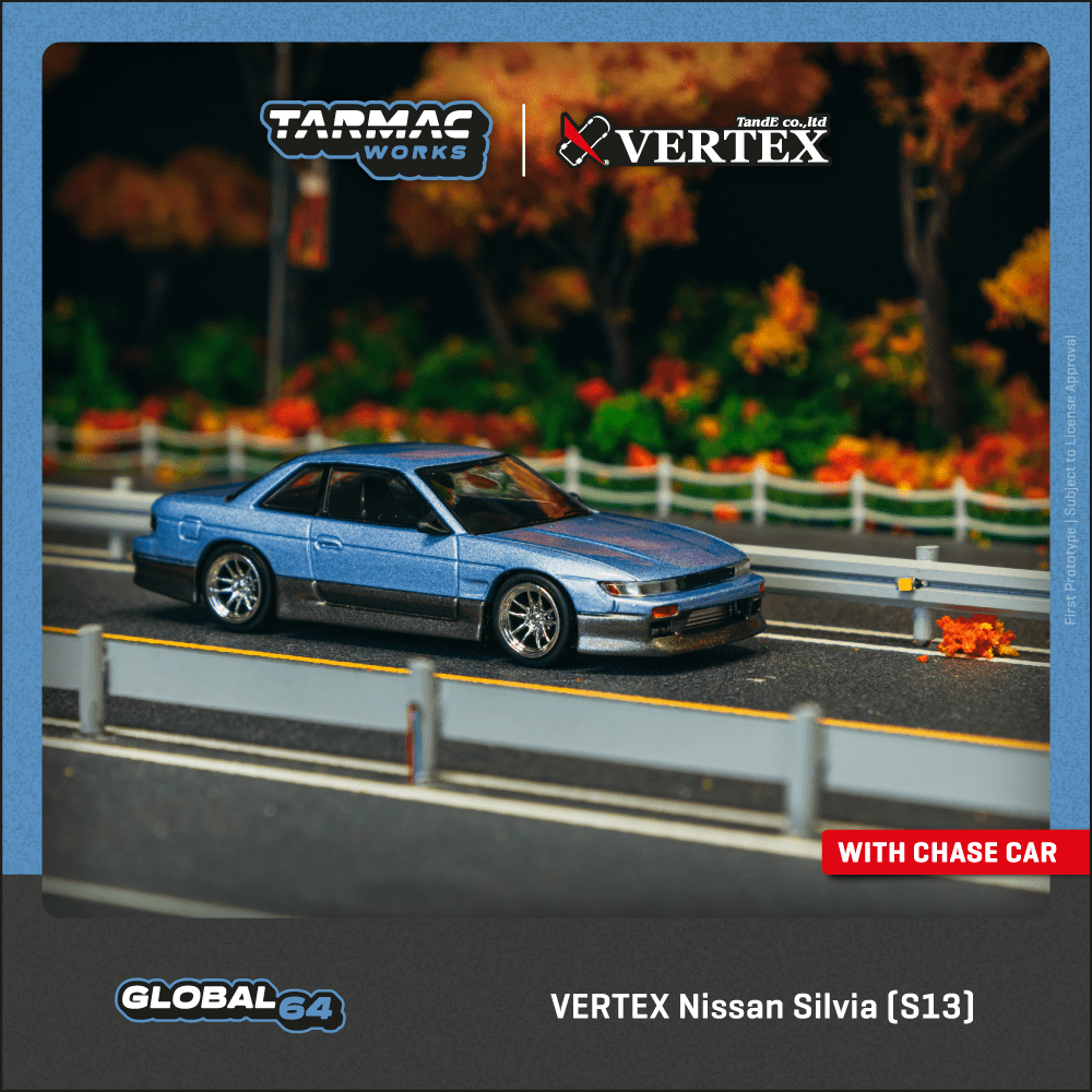 Tarmac Works 1/64 VERTEX Nissan Silvia (S13) Blue / Grey Model Car