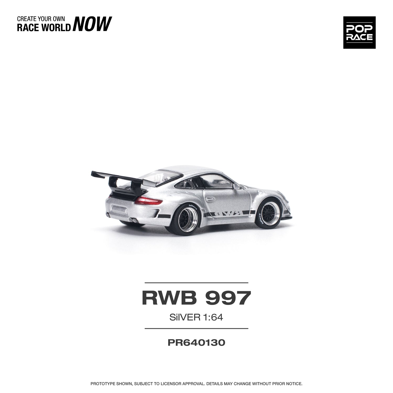 POPRACE 1/64 RWB 997 Silver Diecast Model Car