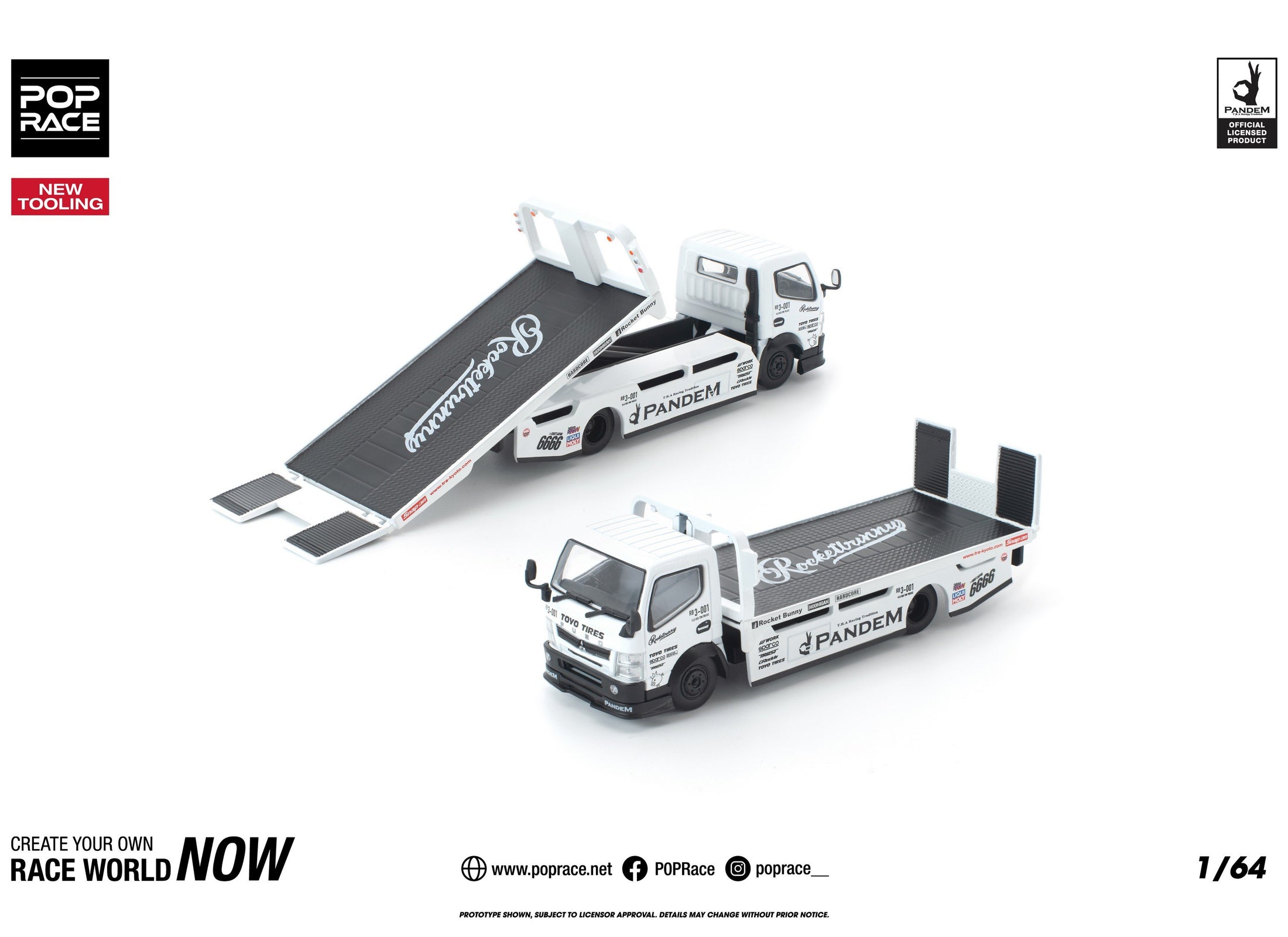(Pre-order) POP race pandem fuso 300 flatbed transporter white new tooling