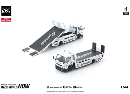 Load image into Gallery viewer, (Pre-order) POP race pandem fuso 300 flatbed transporter white new tooling
