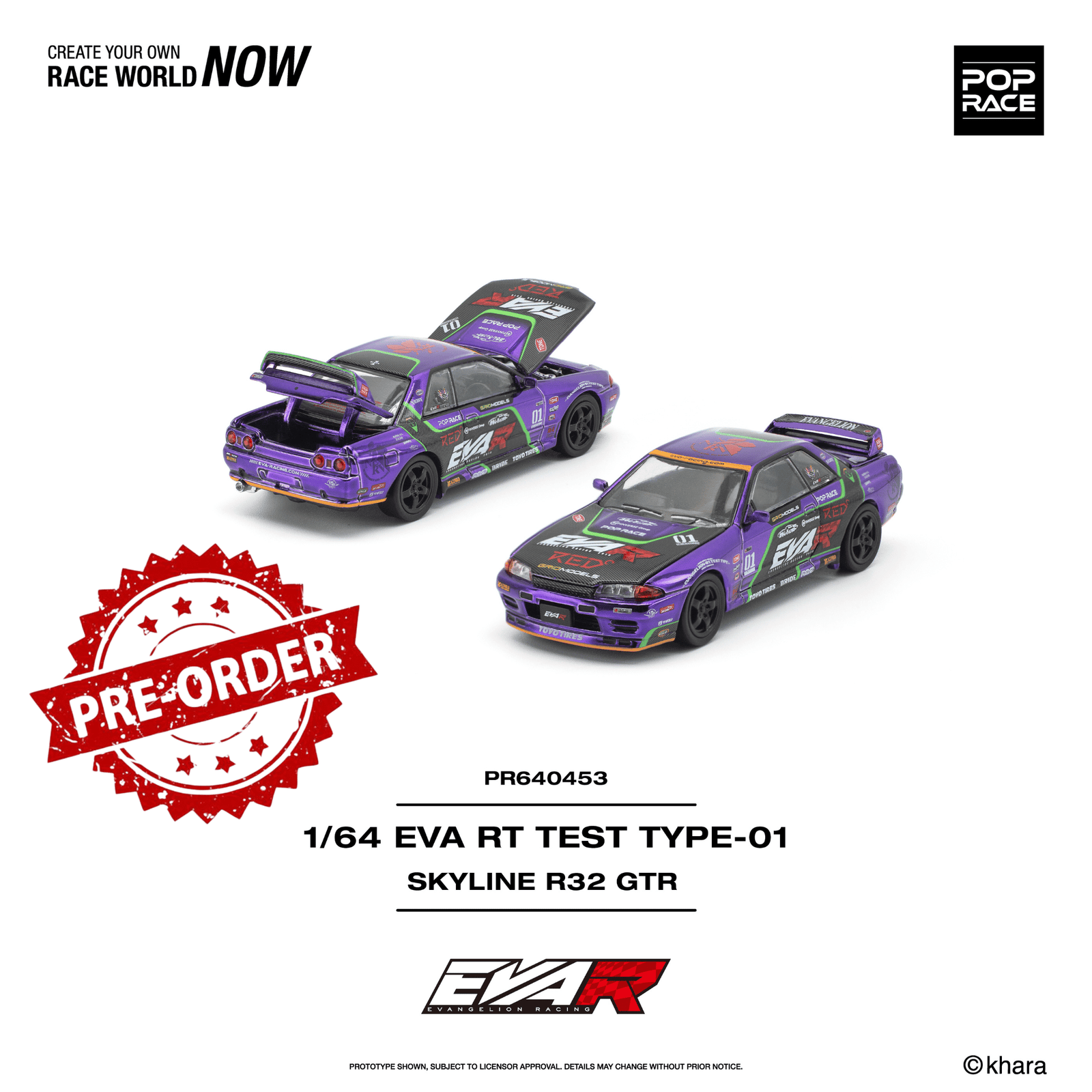 (Pre-order) POPRACE 1/64 - EVA RT TEST TYPE-01 SKYLINE R32 Diecast Model Car