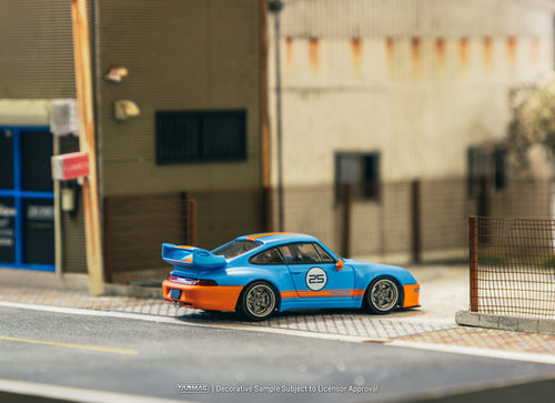 Load image into Gallery viewer, Tarmac Works 1/64 993 Remastered By Gunther Werks Blue / Orange Car
