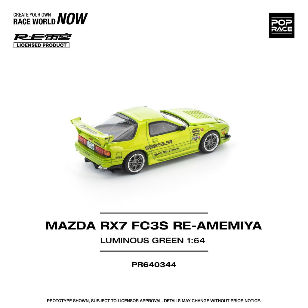 (Pre-order) POPRACE 1/64 MAZDA RX7 FC3S RE-AMEMIYA LUMINOUS GREEN Diecast Car