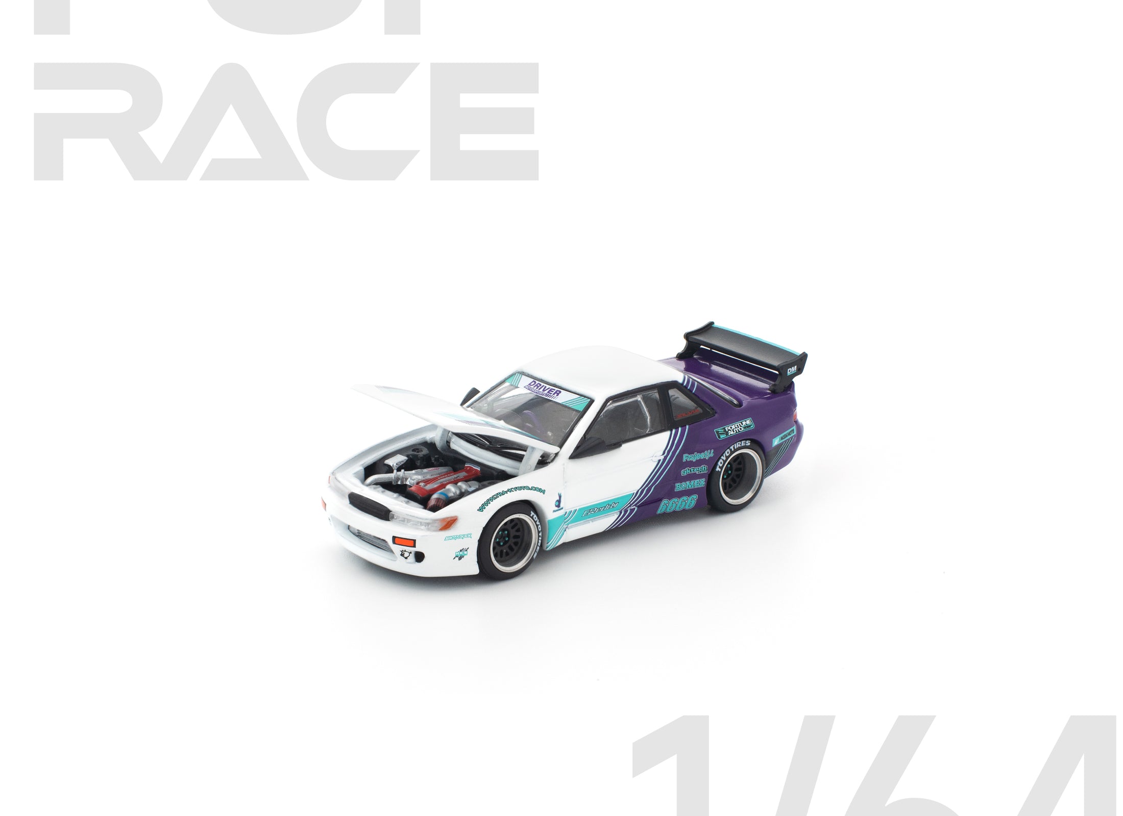 (Pre-order) POPRACE 1/64 PANDEM S13 WHITE PURPLE Diecast Model Car #PR640455