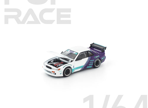 Load image into Gallery viewer, (Pre-order) POPRACE 1/64 PANDEM S13 WHITE PURPLE Diecast Model Car #PR640455
