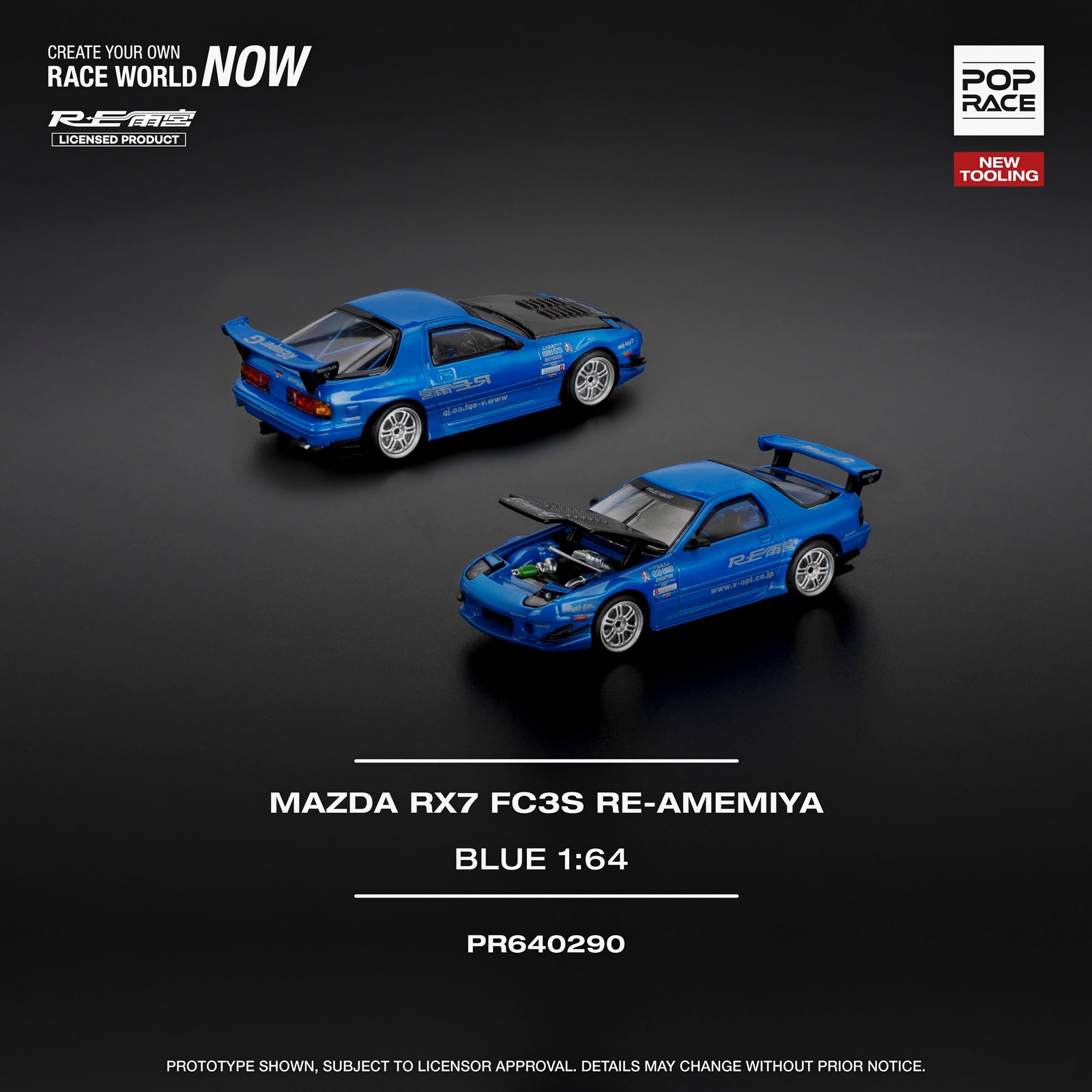 POPRACE 1/64 MAZDA RX7 (FC3S) RE-AMEMIYA RE-AMEMIYA BLUE Model Car