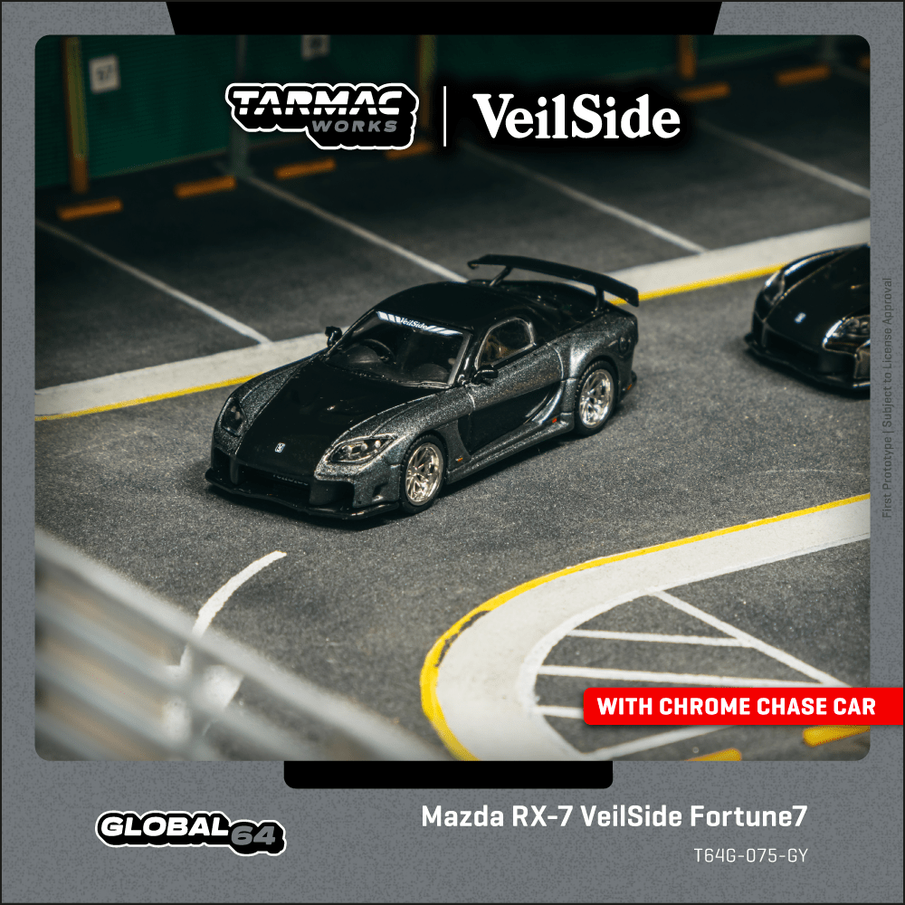 Tarmac Works 1/64 Mazda RX-7 VeilSide Fortune7 Grey metallic / Black