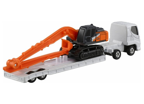 Load image into Gallery viewer, Takara Tomy Tomica No.143 Hitachi Long Front Excavator ZX210-7 SLF &amp; Transporter

