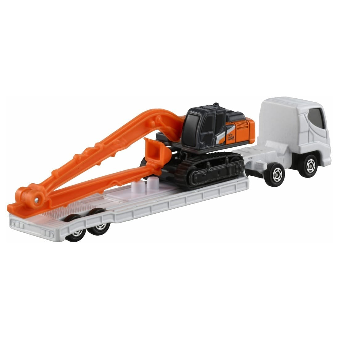 Takara Tomy Tomica No.143 Hitachi Long Front Excavator ZX210-7 SLF & Transporter