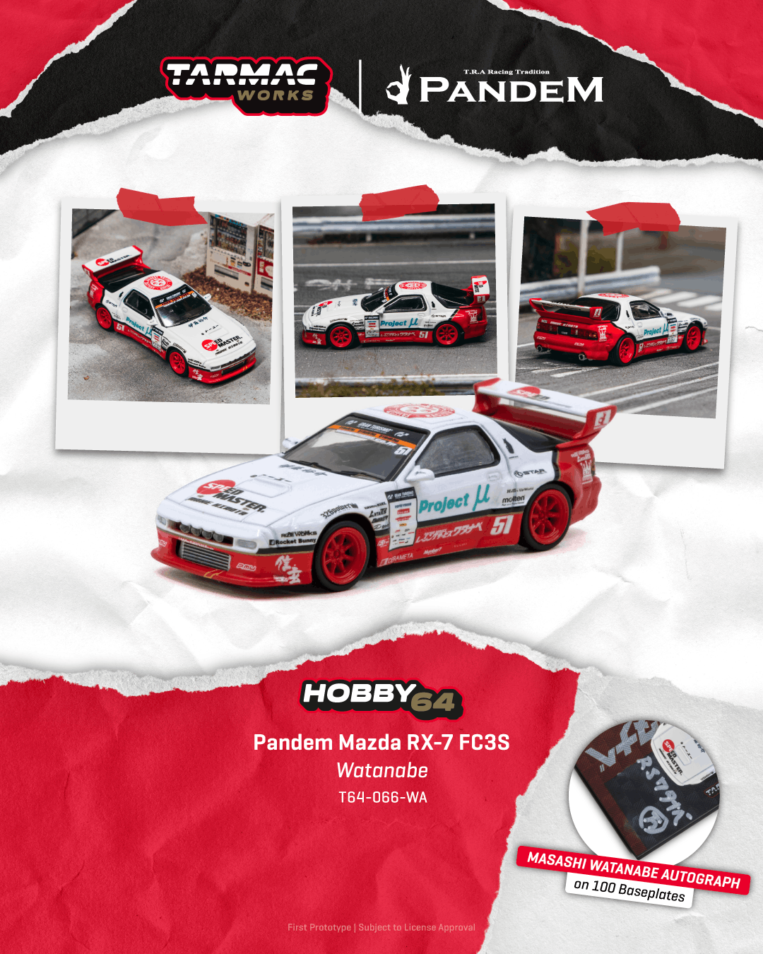 (Pre-order) Tarmac Works 1/64 Pandem Mazda RX-7 FC3S Watanabe Diecast Model Car
