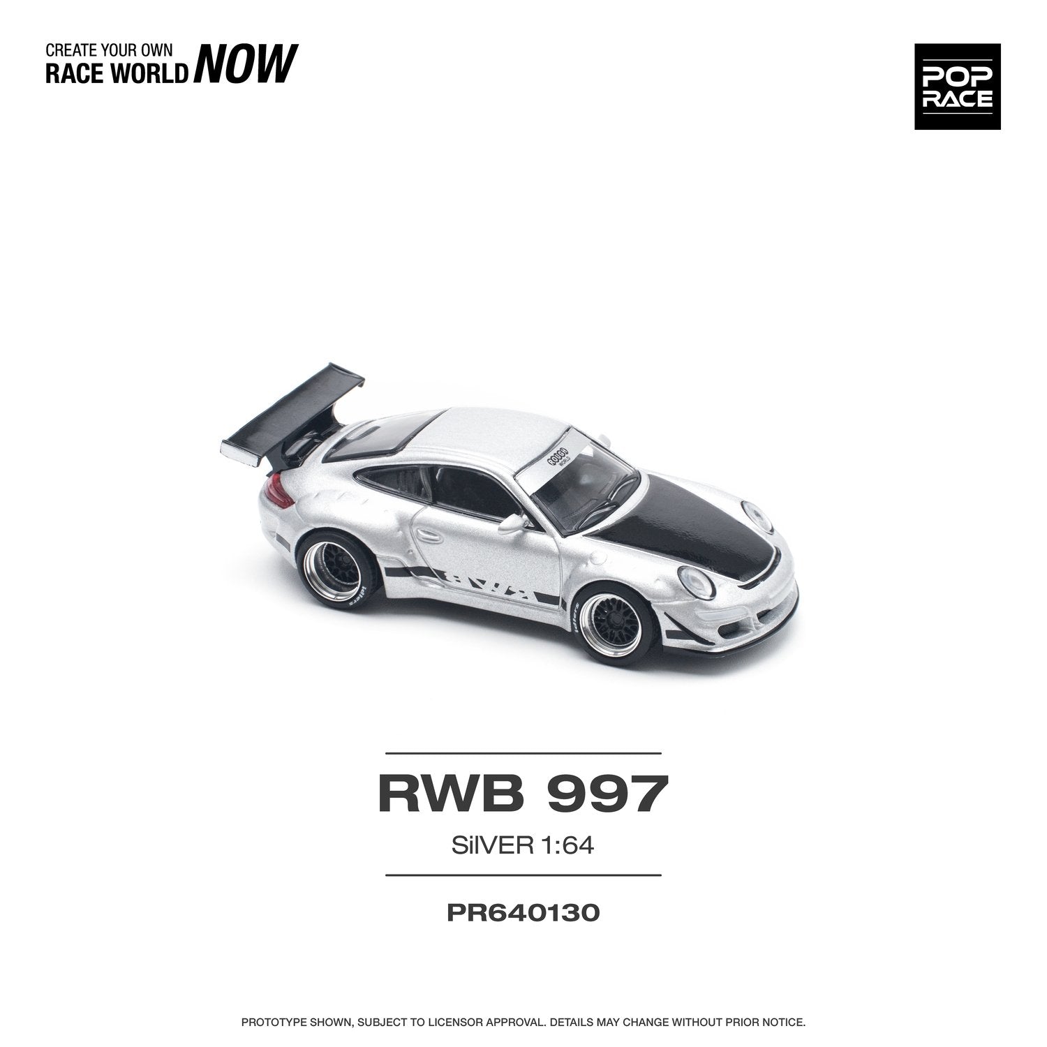 POPRACE 1/64 RWB 997 Silver Diecast Model Car