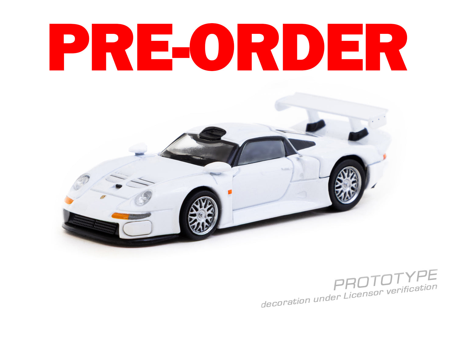 (Pre-order) Tarmac Works 1/64 Porsche 911 GT1 White with Taramc Cards Set