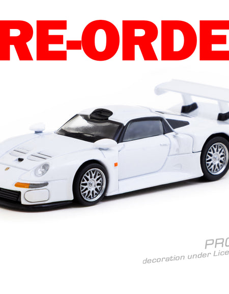 (Pre-order) Tarmac Works 1/64 Porsche 911 GT1 White with Taramc Cards Set