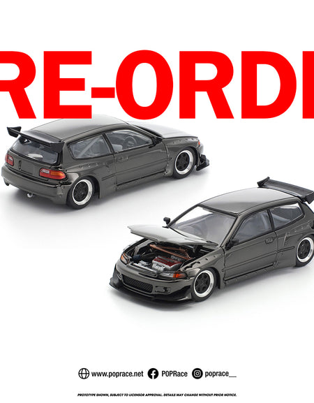 (Pre-order) POPRACE 1/64 PANDEM CIVIC EG6 DARK CHROME Diecast Model Car