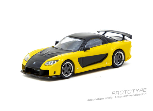 Load image into Gallery viewer, Tarmac Works 1/64 Mazda RX-7 VeilSide Fortune7 Yellow / Black Model

