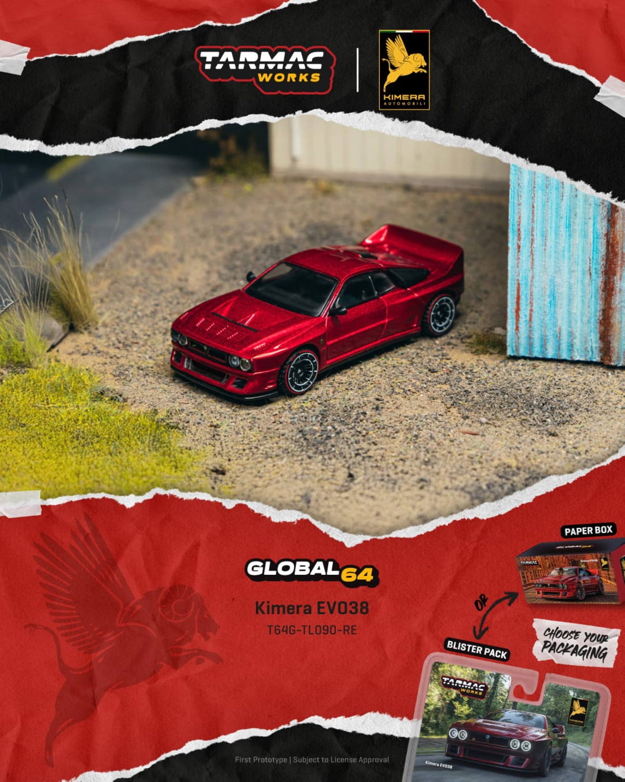 (Pre-order) Tarmac Works 1/64 Kimera EVO38 Red Diecast Model Car