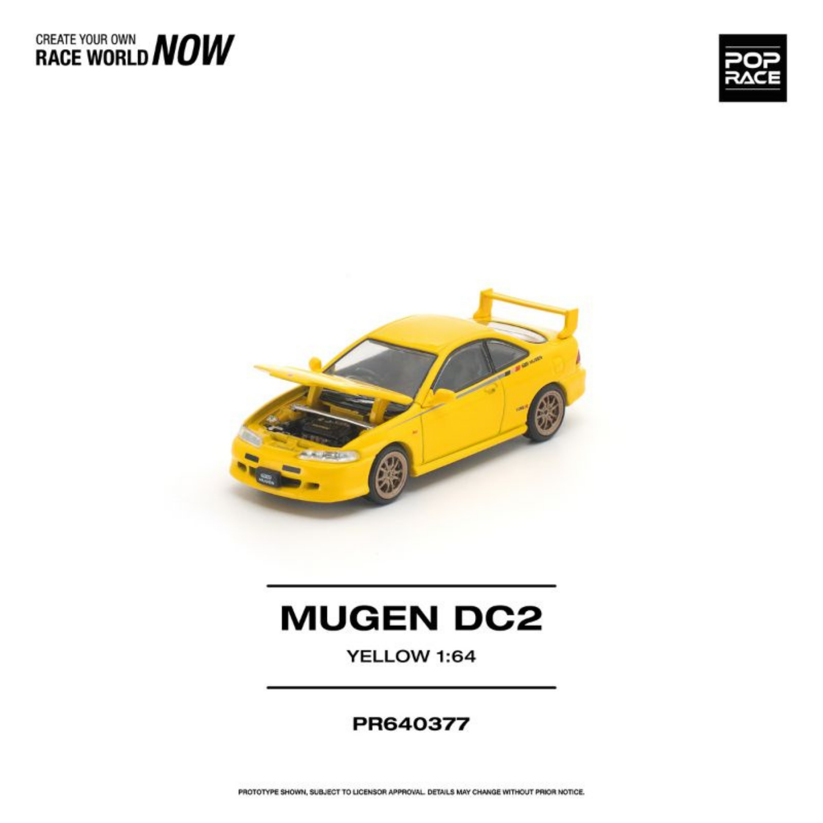 (Pre-order) POP RACE 1/64 MUGEN DC2 Yellow Diecast Model Car #PR640377